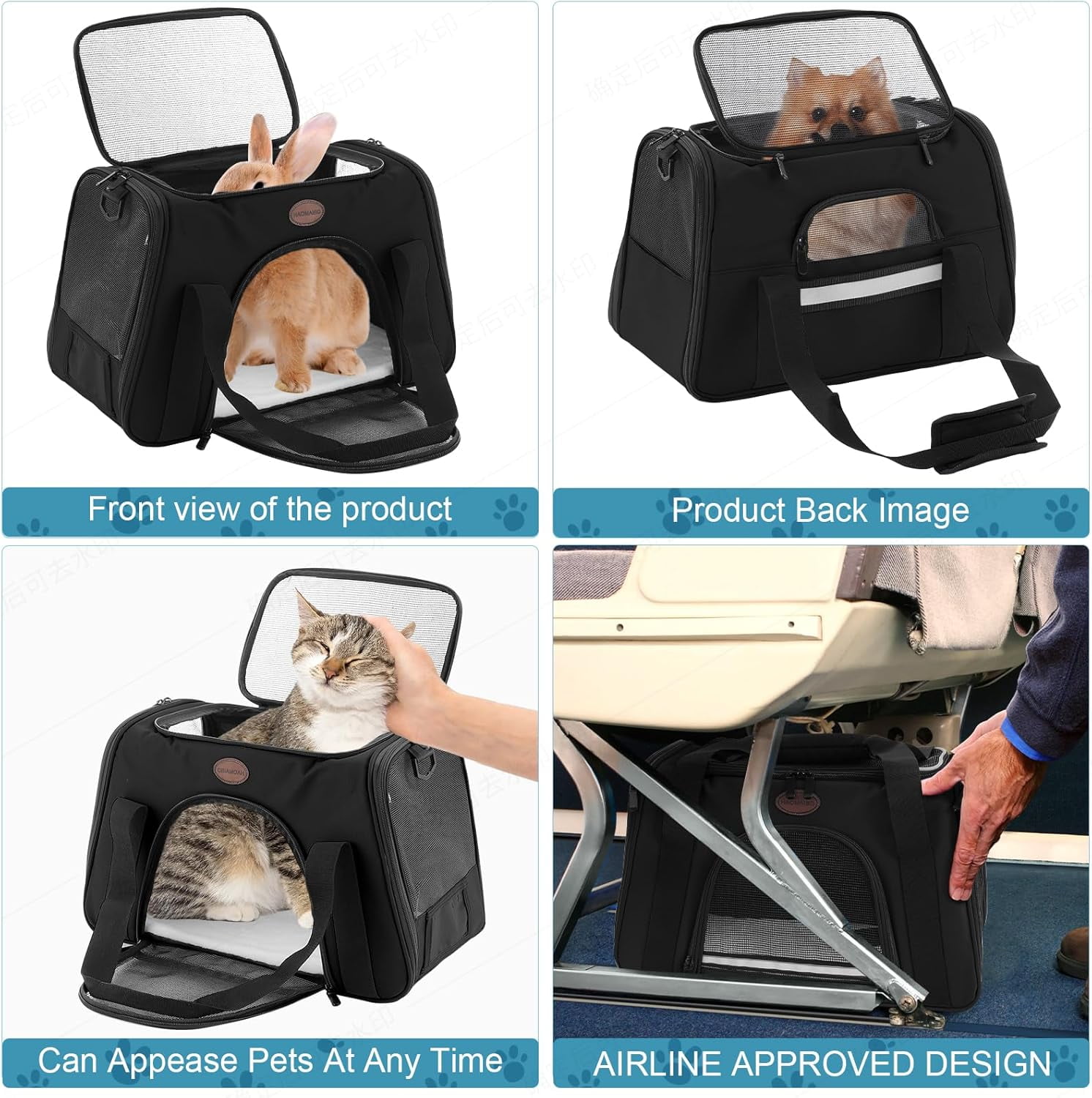 TSA Airline Approved Soft Sided Pet Carrier for Cats & Dogs up to 15 Lbs, Collapsible Travel Bag with Adjustable Straps - Image 4