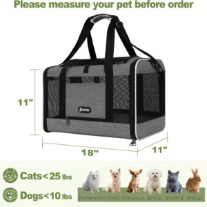 Soft-Sided Pet Carrier 18x11x11 Inch Collapsible Dog Cat Travel Bag for 15 lbs and Under 10 lbs