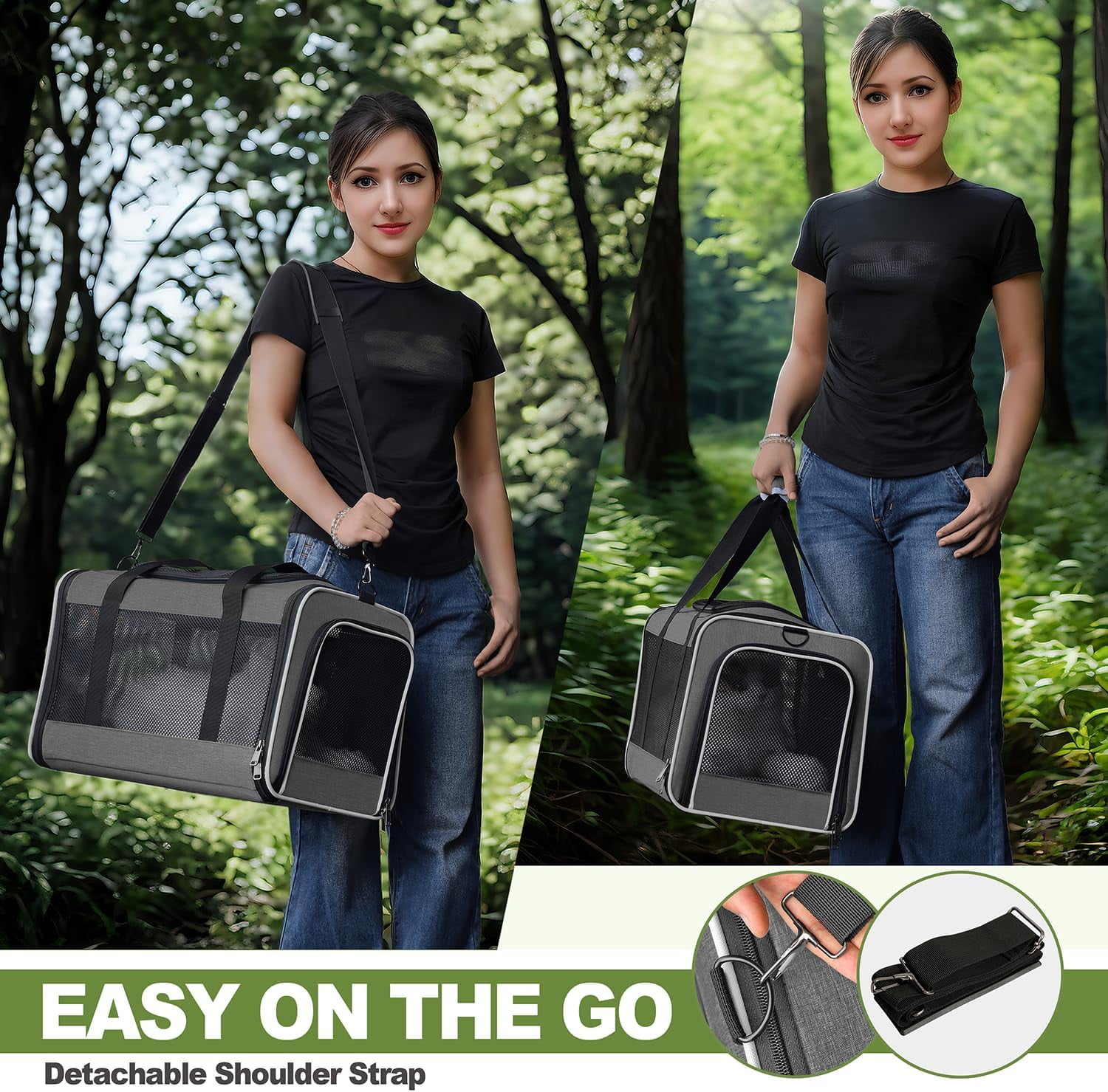 Soft-Sided Pet Carrier 18x11x11 Inch Collapsible Dog Cat Travel Bag for 15 lbs and Under 10 lbs - Image 6