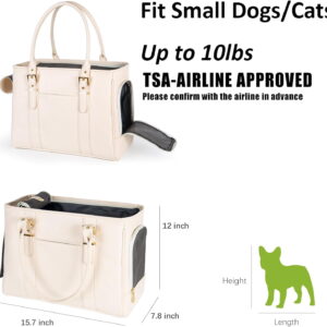 Fashion Pet Carrier Dog Purse Cat Bag Soft-Sided Carriers Travel Airline Approved, Stylish Leather Tote Handbag for Small Animal Puppy Kitten (White)