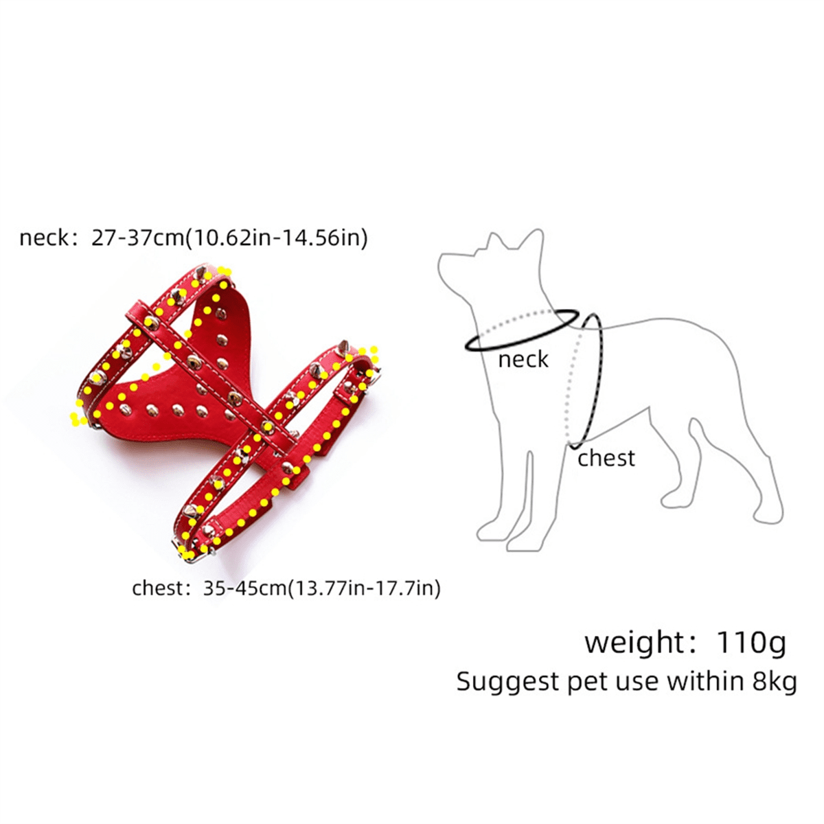 Spiked Studded Leather Puppy Dog Harness Vest for Small Breeds Red - Image 2