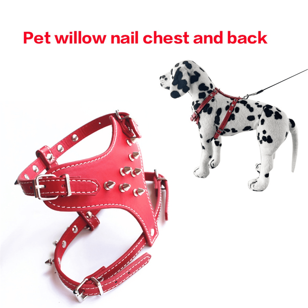 Spiked Studded Leather Puppy Dog Harness Vest for Small Breeds Red - Image 3