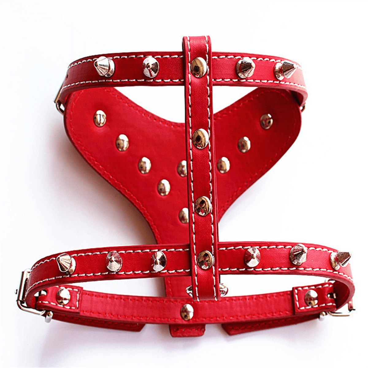 Spiked Studded Leather Puppy Dog Harness Vest for Small Breeds Red - Image 6