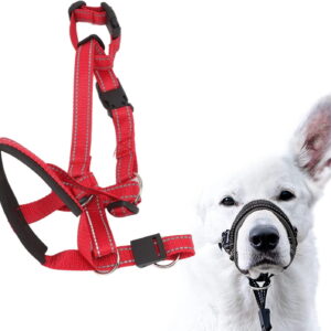 LELINKER Dog Head Collar with Safety Strap, Adjustable Prevent Pulling Dog Head Halter for Outdoor Walk