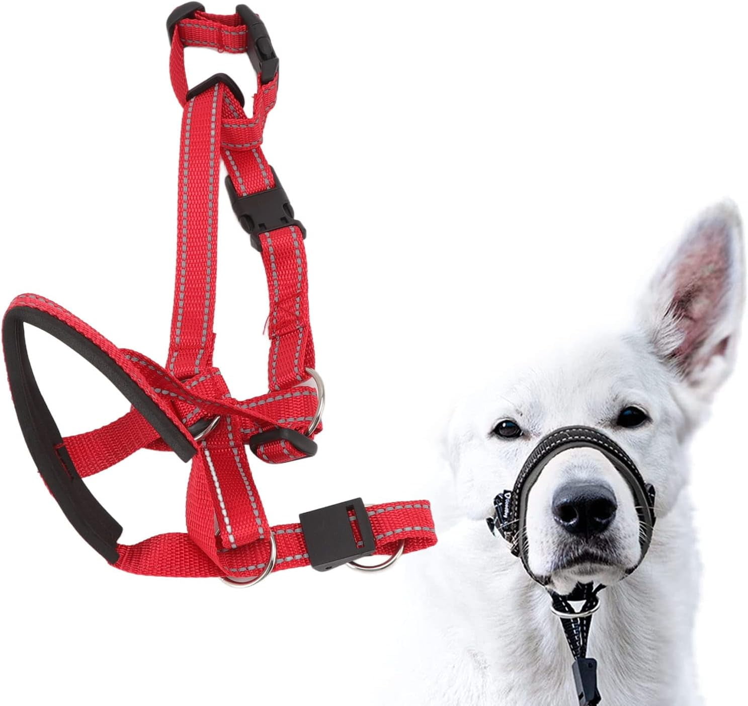 LELINKER Dog Head Collar with Safety Strap, Adjustable Prevent Pulling Dog Head Halter for Outdoor Walk