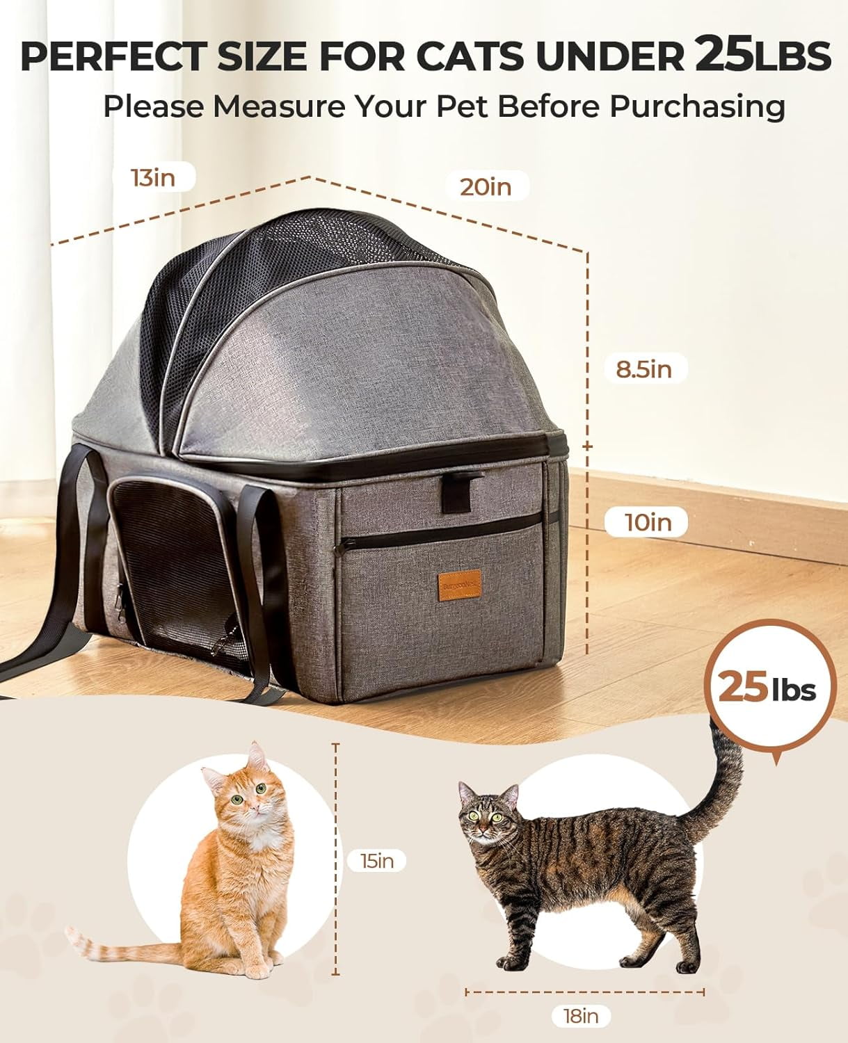 Top-Expandable Large Cat Carrier, Soft Sided Cat Bag Carrier for Medium Large Pet 25 lbs, Upgrade Small Dog Car Seat, Collapsible Puppy Travel Bag with Semi-Open Mode Canopy