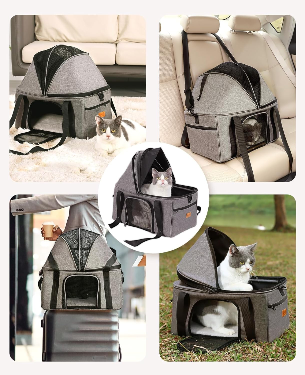 Top-Expandable Large Cat Carrier, Soft Sided Cat Bag Carrier for Medium Large Pet 25 lbs, Upgrade Small Dog Car Seat, Collapsible Puppy Travel Bag with Semi-Open Mode Canopy - Image 2