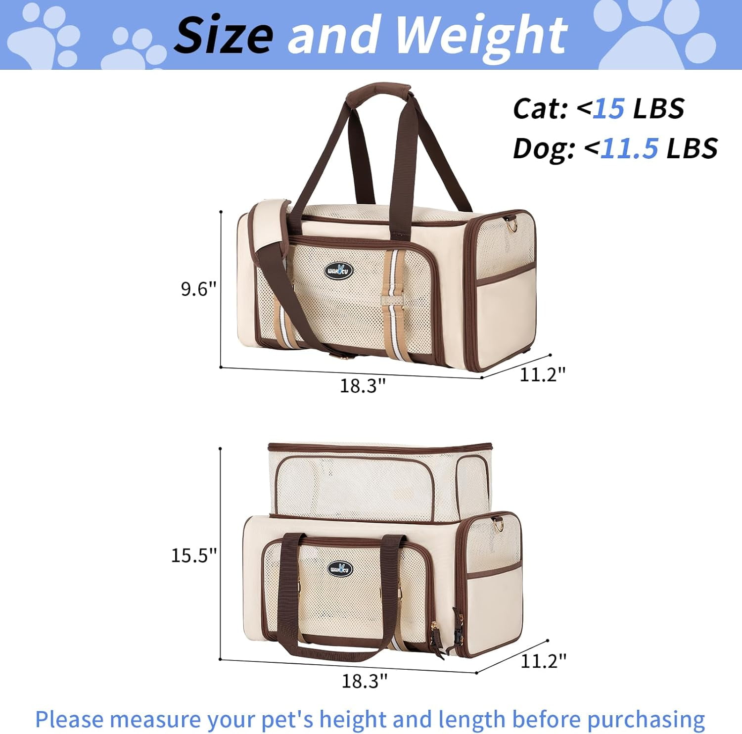 Expandable Pet Carrier for Cats & Dogs, Airline Approved Cat Carrier, Large Travel Bag with Extra Large Foldable Mat - Image 2