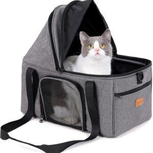BurgeonNest Top-Expandable Large Cat Carrier, Soft Sided Cat Bag Carrier for Medium Large Pet 15 lbs, Upgrade Small Dog Car Seat, Puppy Travel Bag with Semi-Open Mode Canopy