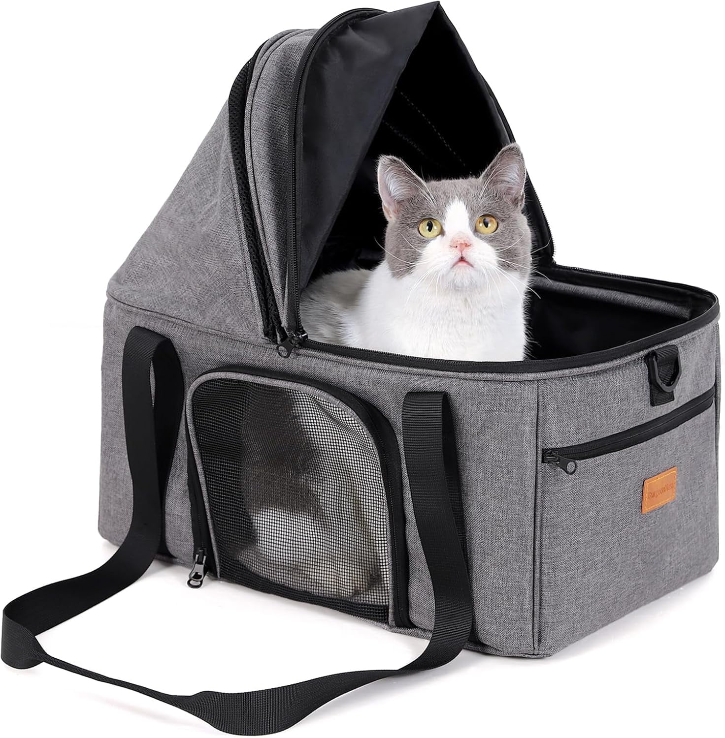 BurgeonNest Top-Expandable Large Cat Carrier, Soft Sided Cat Bag Carrier for Medium Large Pet 15 lbs, Upgrade Small Dog Car Seat, Puppy Travel Bag with Semi-Open Mode Canopy