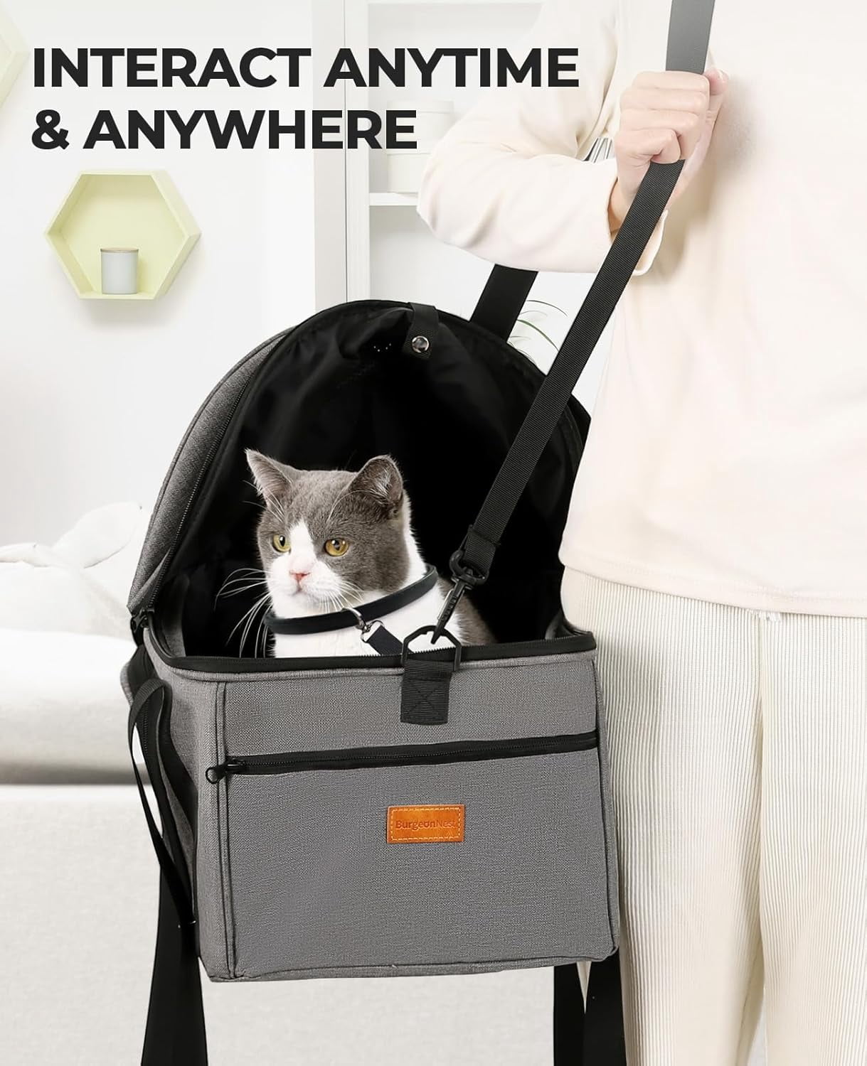 BurgeonNest Top-Expandable Large Cat Carrier, Soft Sided Cat Bag Carrier for Medium Large Pet 15 lbs, Upgrade Small Dog Car Seat, Puppy Travel Bag with Semi-Open Mode Canopy - Image 8