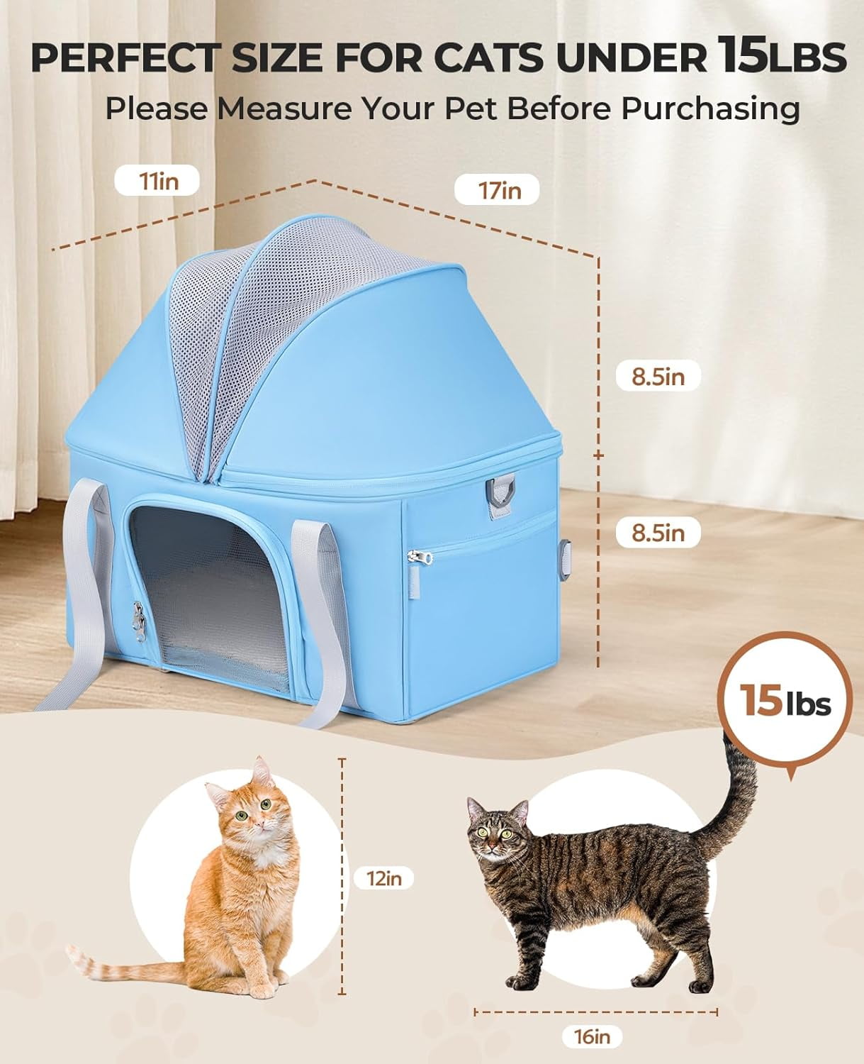 BurgeonNest Top-Expandable Large Cat Carrier, Soft Sided Cat Bag Carrier for Medium Large Pet 15 lbs, Upgrade Small Dog Car Seat, Puppy Travel Bag with Semi-Open Mode Canopy - Image 13