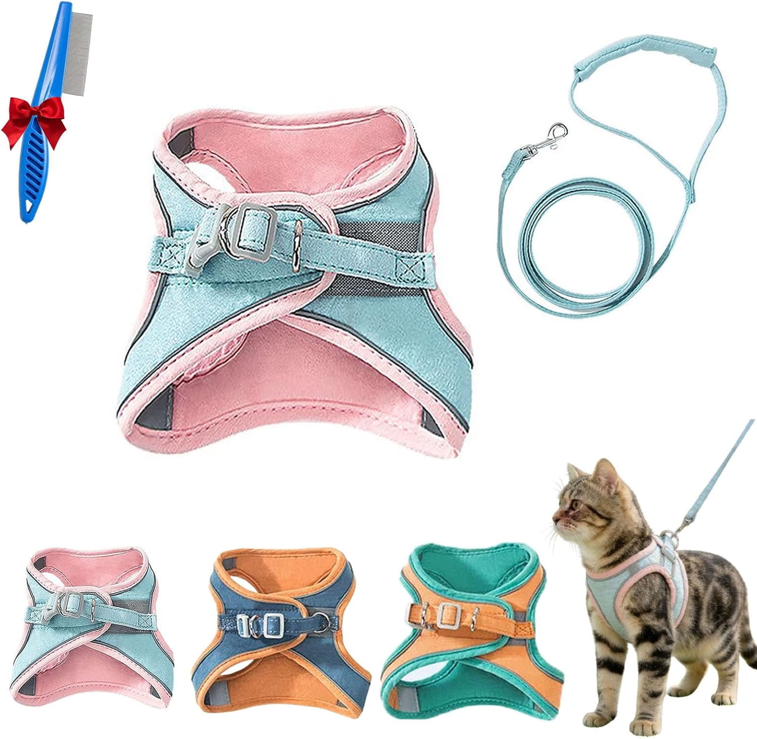 Cat Harness and Leash, Escape-Proof Vest Style Cat Harness and Leash, Breathable Soft Adjustable Escape Proof Cats Leash, Easy to Wear for Outdoor Walking