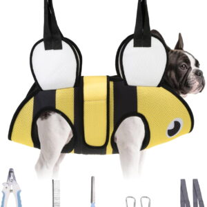 Dog Grooming Hammock for Small Dogs Cats, Cute Shark Design Dog Hanging Harness for Nail Trimming/Clipping, Pet Sling with Grooming Kit and Thick Neck Support & Strap Restraint Claw Care, M