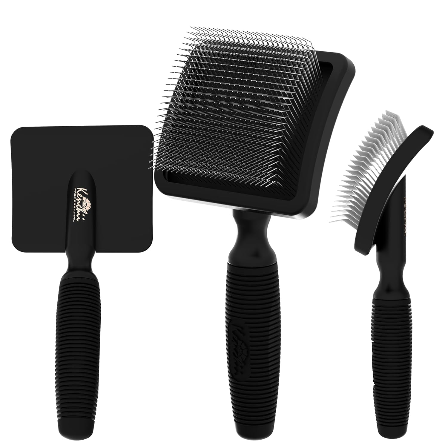 Long Pin Slicker Brush for Dogs (Poodles, Doodles, Goldendoodles, Labradoodles), Professional Grooming Brush for Detangling, Fluffing & Dematting, Non-Slip Comfort Handle (Black)