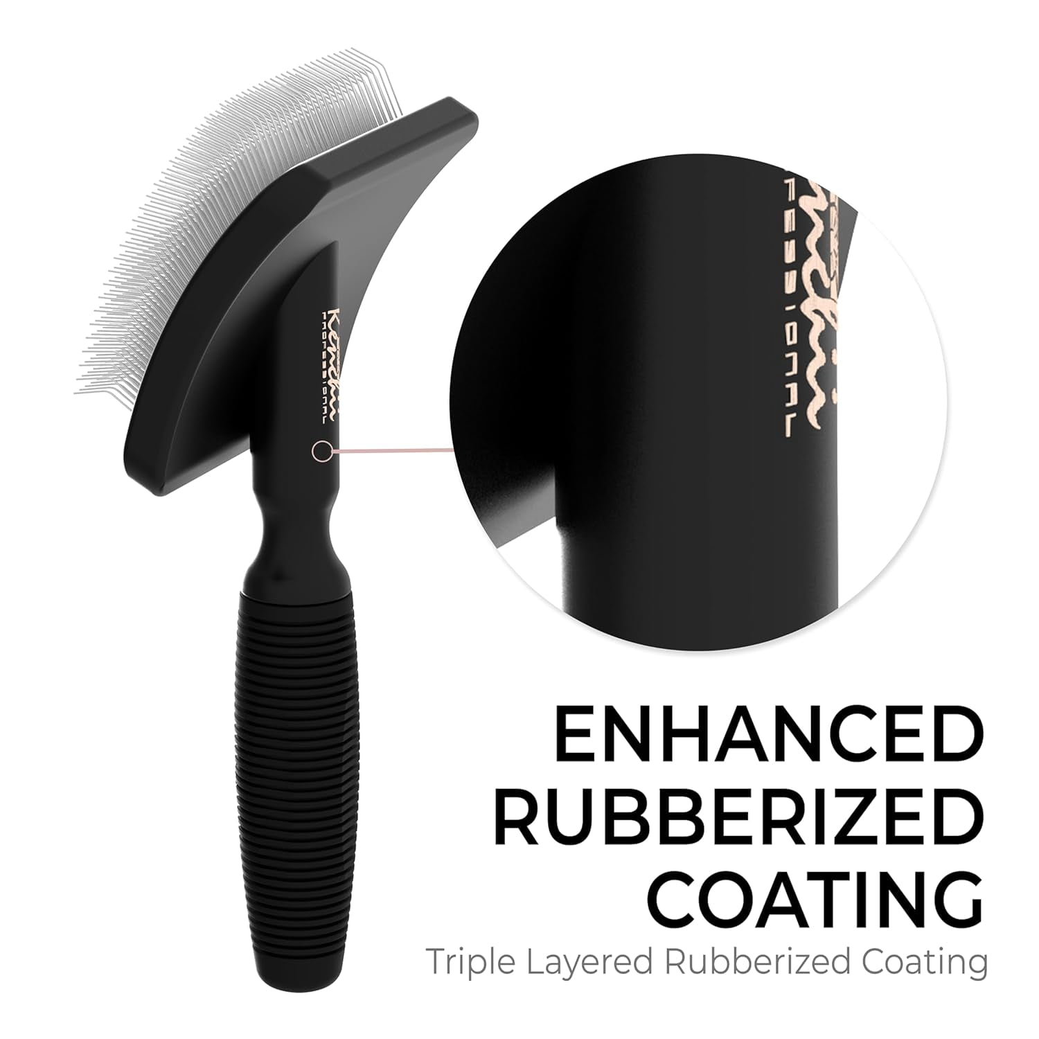 Long Pin Slicker Brush for Dogs (Poodles, Doodles, Goldendoodles, Labradoodles), Professional Grooming Brush for Detangling, Fluffing & Dematting, Non-Slip Comfort Handle (Black) - Image 3