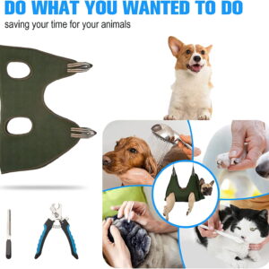 10 in 1 Pet Grooming Hammock Harness with Nail Clippers/Trimmer, Nail File, Comb,Dog Nail Hammock, Dog Grooming Sling for Nail Trimming/Clipping (/Under 140lb, Khaki Green)