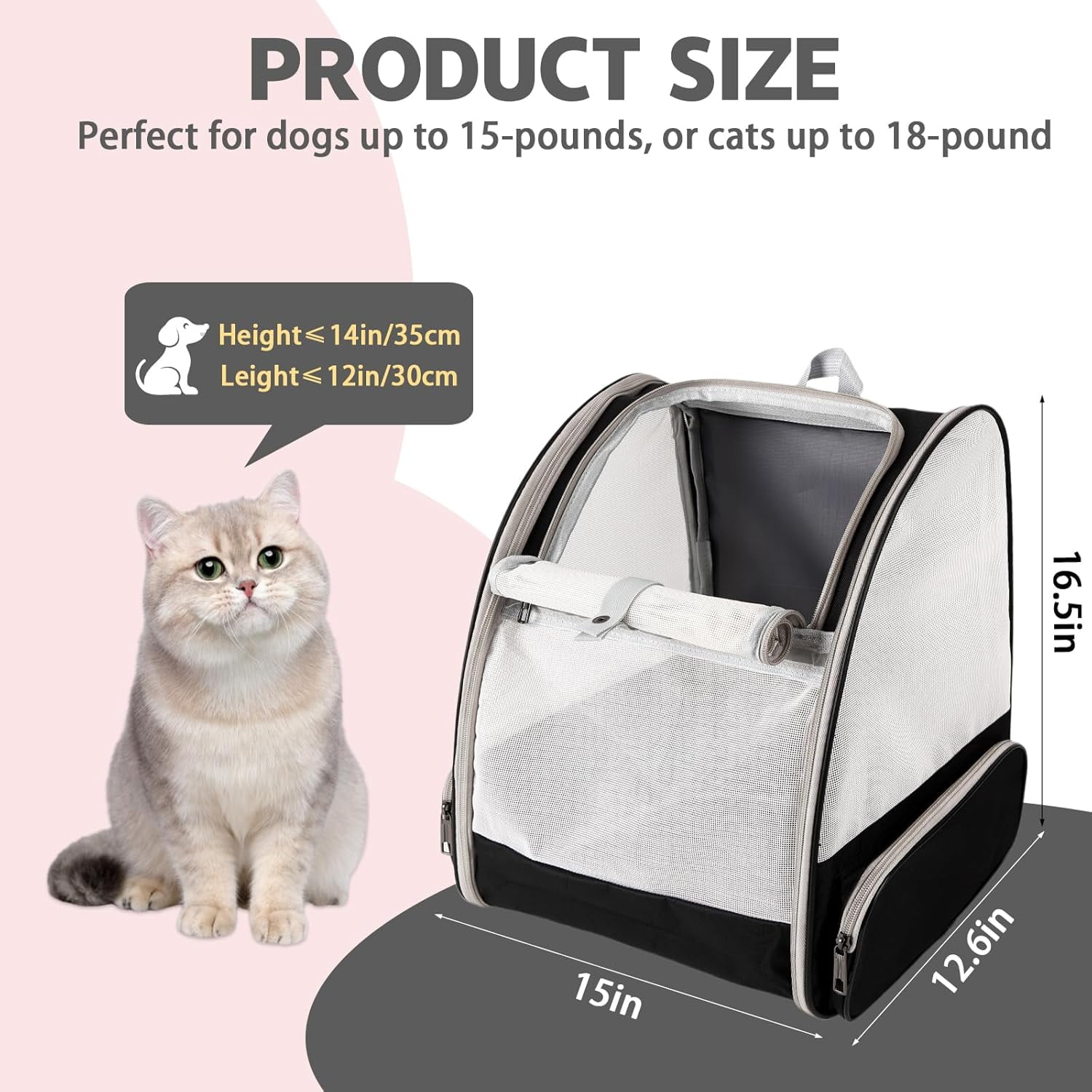 Cat Backpack Carrier,Pet Carrier Airline Approved for Small Dog Cat Puppy Kitten Bunny,Ventilated Mesh Design Animal Backpack for Hiking Camping Travel Bag (Black) - Image 2