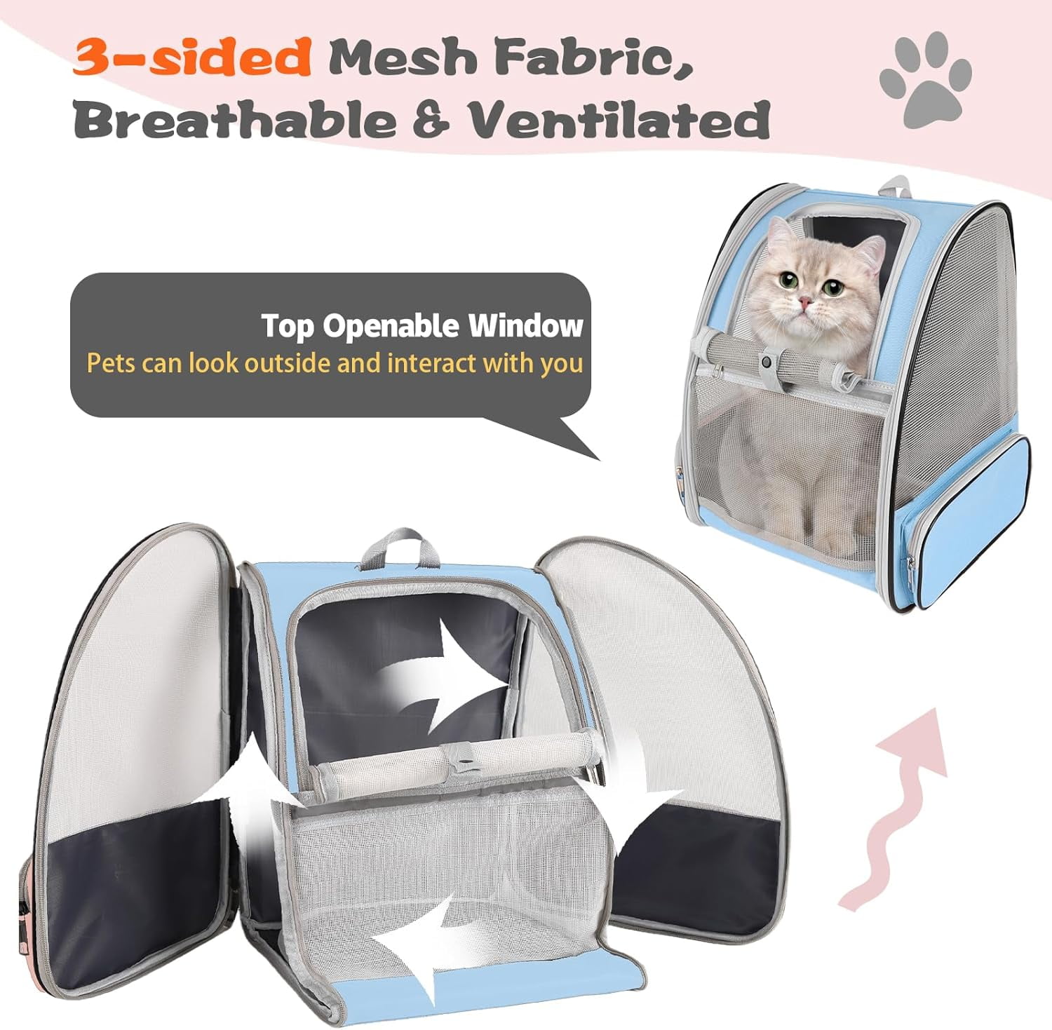Cat Backpack Carrier,Pet Carrier Airline Approved for Small Dog Cat Puppy Kitten Bunny,Ventilated Mesh Design Animal Backpack for Hiking Camping Travel Bag (Black) - Image 10