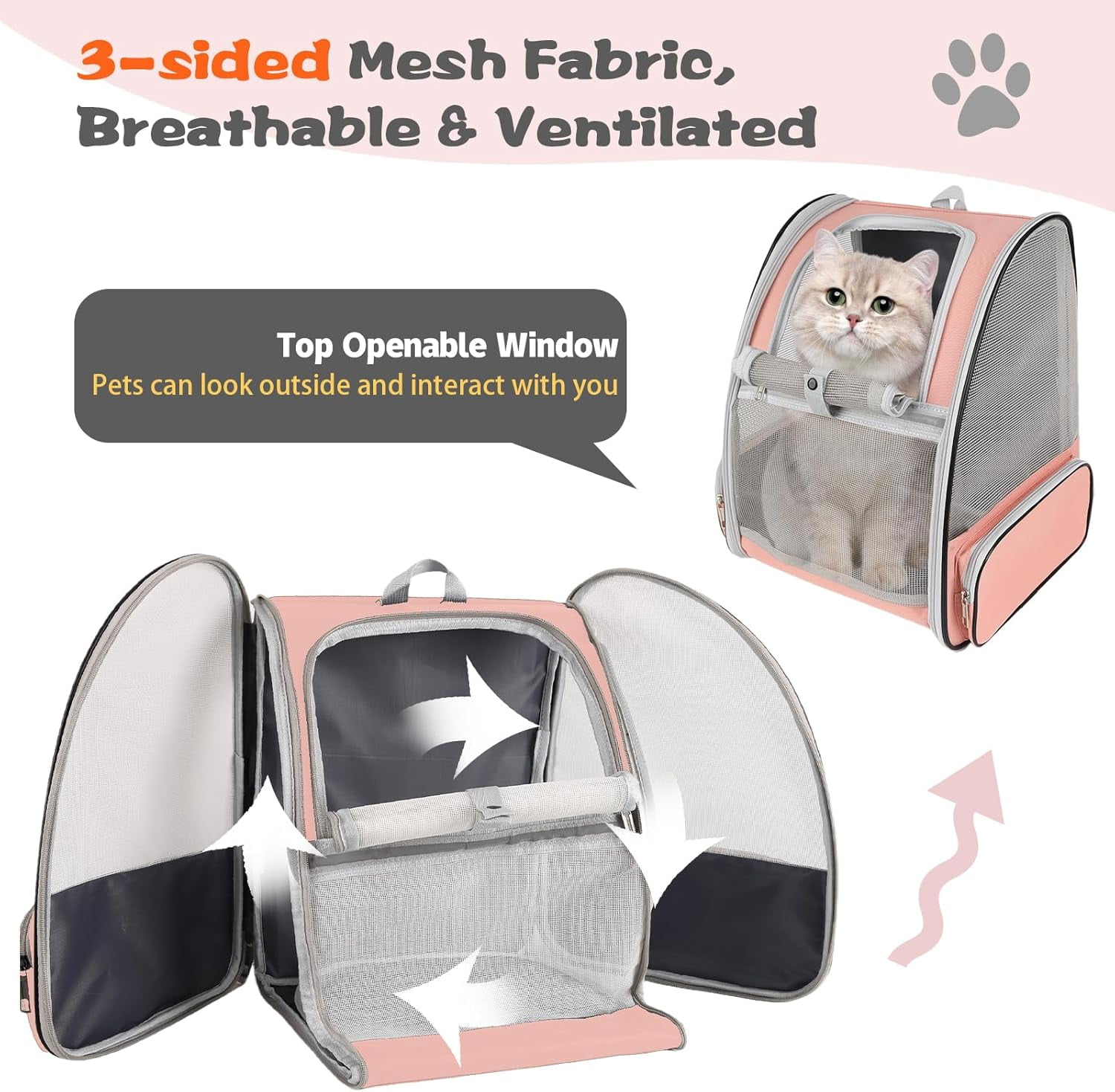 Cat Backpack Carrier,Pet Carrier Airline Approved for Small Dog Cat Puppy Kitten Bunny,Ventilated Mesh Design Animal Backpack for Hiking Camping Travel Bag (Black) - Image 17