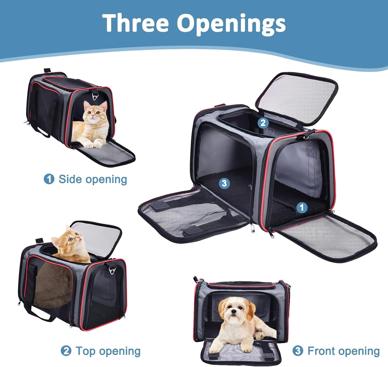 Soft-Sided Airline Approved Pet Carrier for Small Dogs & Cats, Collapsible Travel Bag with Ventilation & Safety Straps