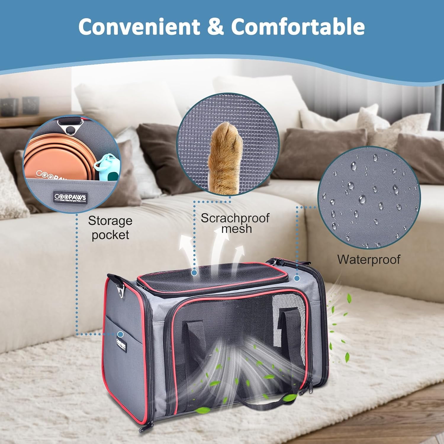 Soft-Sided Airline Approved Pet Carrier for Small Dogs & Cats, Collapsible Travel Bag with Ventilation & Safety Straps - Image 3