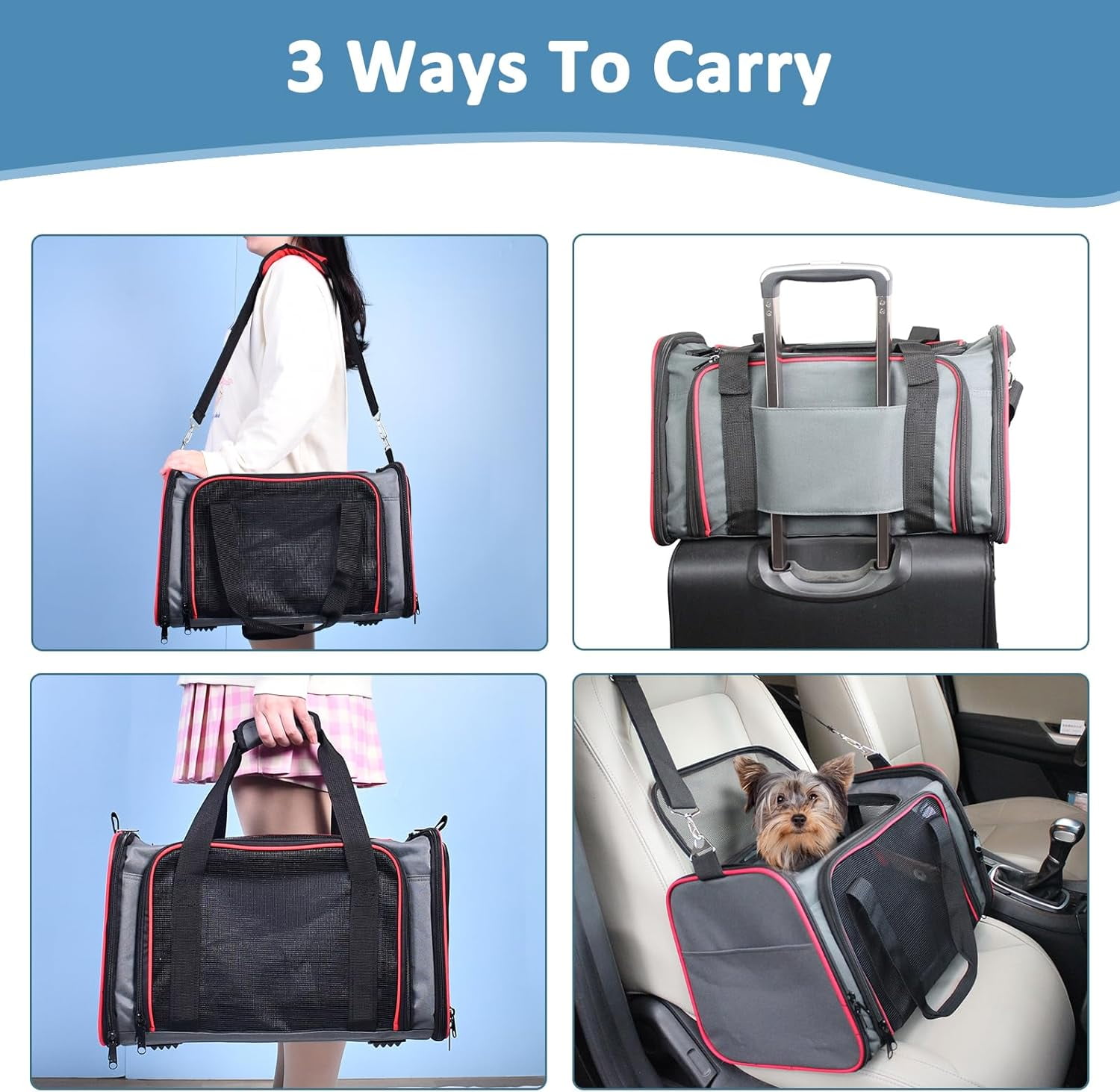 Soft-Sided Airline Approved Pet Carrier for Small Dogs & Cats, Collapsible Travel Bag with Ventilation & Safety Straps - Image 5