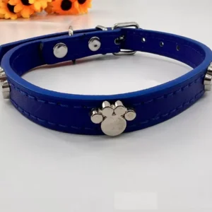 1pc Blue Paw Print Pet Collar – Cowhide Leather, Hair-Friendly, Ideal for Teddy, Poodle, Small & Medium Dogs