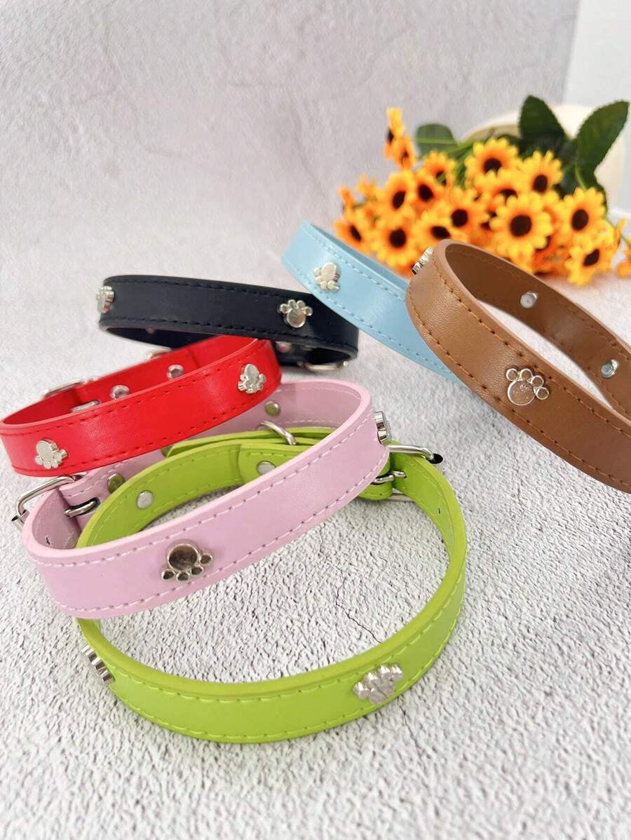 1pc Blue Paw Print Pet Collar – Cowhide Leather, Hair-Friendly, Ideal for Teddy, Poodle, Small & Medium Dogs - Image 3