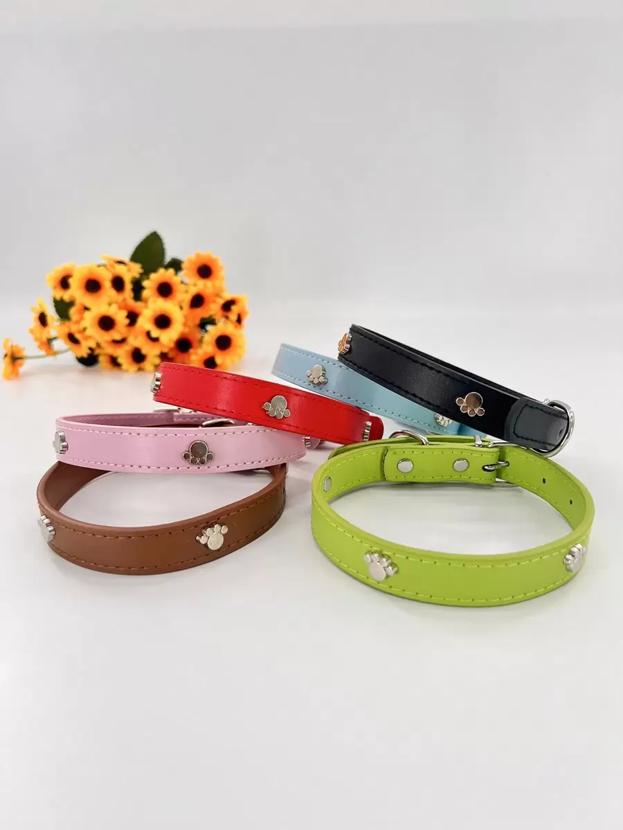 1pc Blue Paw Print Pet Collar – Cowhide Leather, Hair-Friendly, Ideal for Teddy, Poodle, Small & Medium Dogs - Image 4