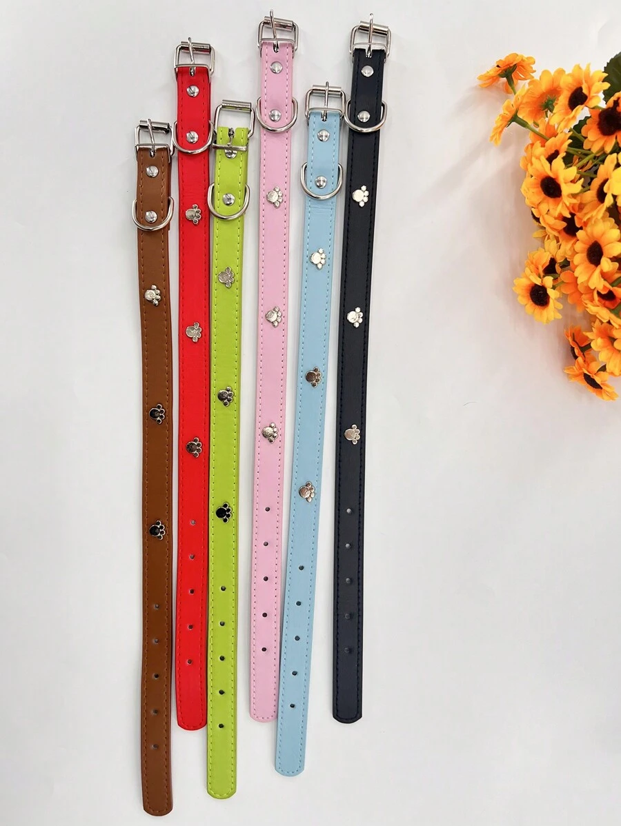 1pc Blue Paw Print Pet Collar – Cowhide Leather, Hair-Friendly, Ideal for Teddy, Poodle, Small & Medium Dogs - Image 5