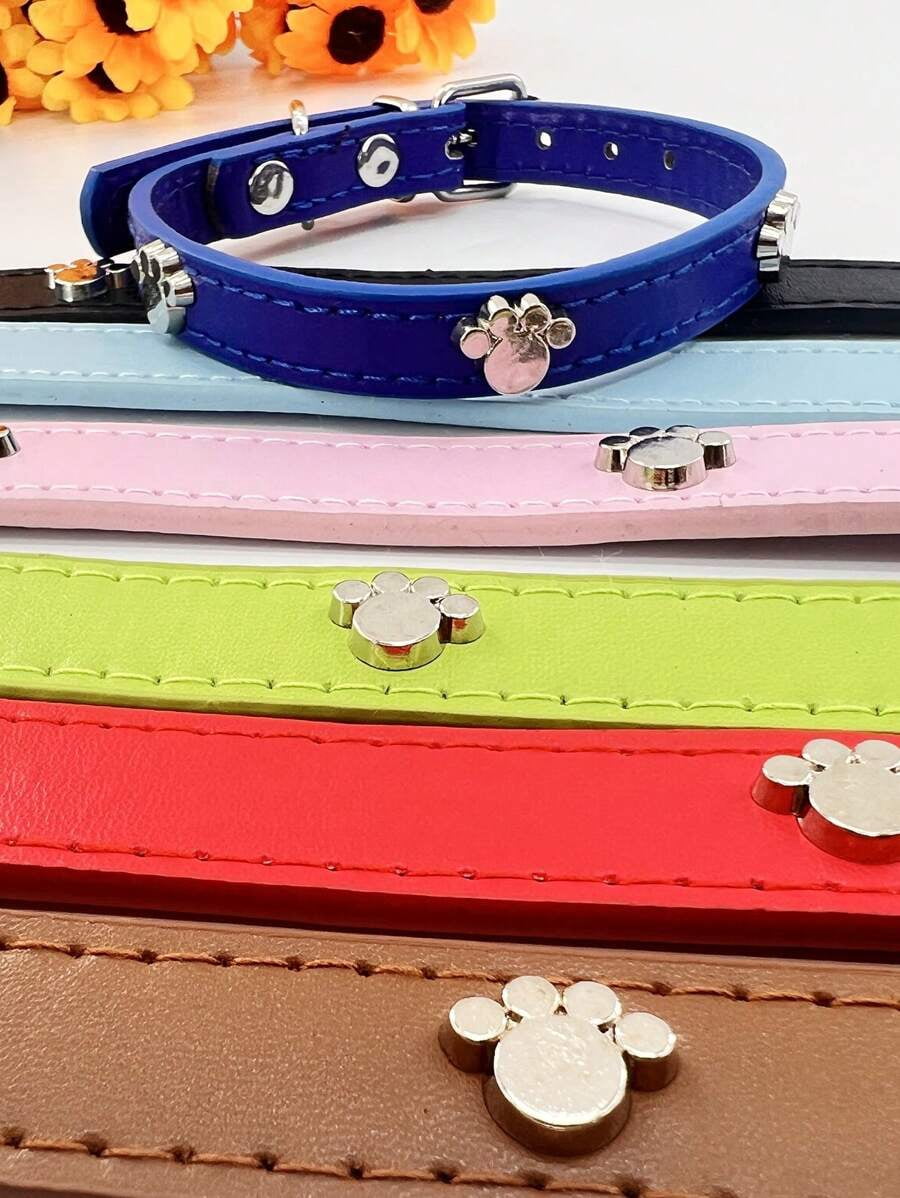 1pc Blue Paw Print Pet Collar – Cowhide Leather, Hair-Friendly, Ideal for Teddy, Poodle, Small & Medium Dogs - Image 6