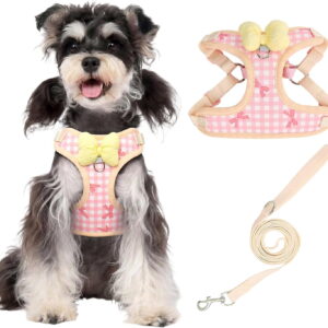 Step-In Dog & Cat Harness with Leash, No Pull Adjustable Reflective Soft Vest with Bow for Small Pets