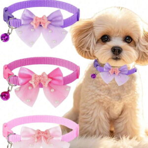 1pc or 3pcs Set Cute Shiny Bow Bell Pet Collar for Cats & Dogs – Stylish Daily Wear, Adjustable & Comfortable