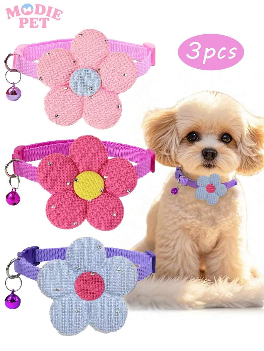 1pc or 3pcs Set Cute Shiny Bow Bell Pet Collar for Cats & Dogs – Stylish Daily Wear, Adjustable & Comfortable - Image 2