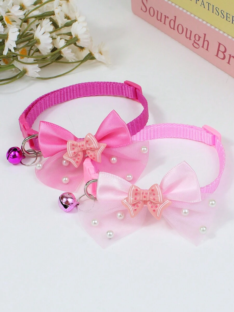 1pc or 3pcs Set Cute Shiny Bow Bell Pet Collar for Cats & Dogs – Stylish Daily Wear, Adjustable & Comfortable - Image 4