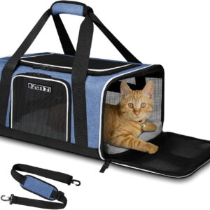 Pet Carrier 18x13x9.5 Southwest Airline Approved, Pet Travel Carrier Bag for Small Cats and Dogs, Soft Dog Carrier for 1-15 LBS Pets,Dog Cat Carrier with Safety Lock Zipper (Blue)