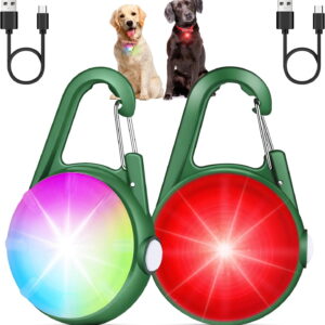 Two-pack rechargeable dog collar lights, clip-on for nighttime walks, waterproof LED collar with 4 modes, suitable for nighttime running, cycling, pet camping, and other activities.
