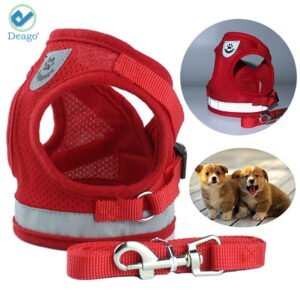 Deago No Pull Dog Pet Harness Reflective Adjustable No Choke Easy Control With Leash for Small Dog Cat Pet Outdoor Walking Travel (Red, M)