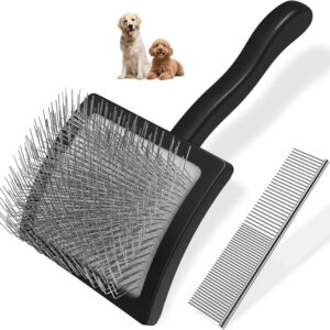 2PCS Slicker Brush for Dogs & Pet Comb,Professional Dog Grooming Brush (Goldendoodles,Poodles,Labradoodles) with Extra Long Pins to Effectively Remove Tangles, Knots and Mats