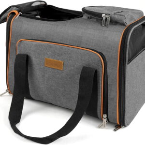 Portable Pet Carrier Bag for Cats and Small Dogs, Foldable Soft-Sided Travel Carrier with Mesh, Airline Approved, Up to 15 Lbs, Grey