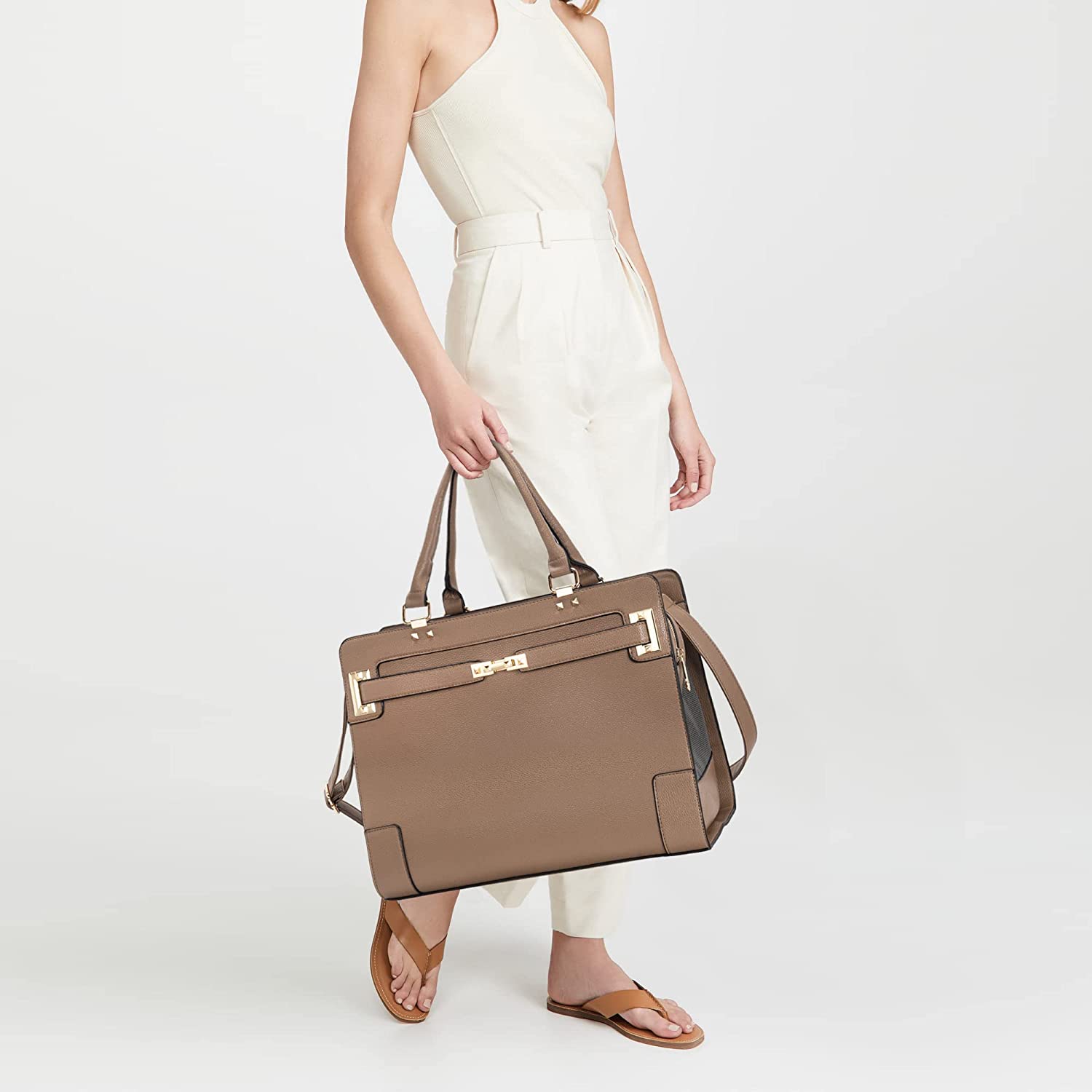 Fashion Pet Carrier Dog Cat Carrier Purse Soft-Sided Leather Handbag Pet Tote Bag for Small Dogs Puppy and Cats TSA Airline Approved (Khaki) - Image 2