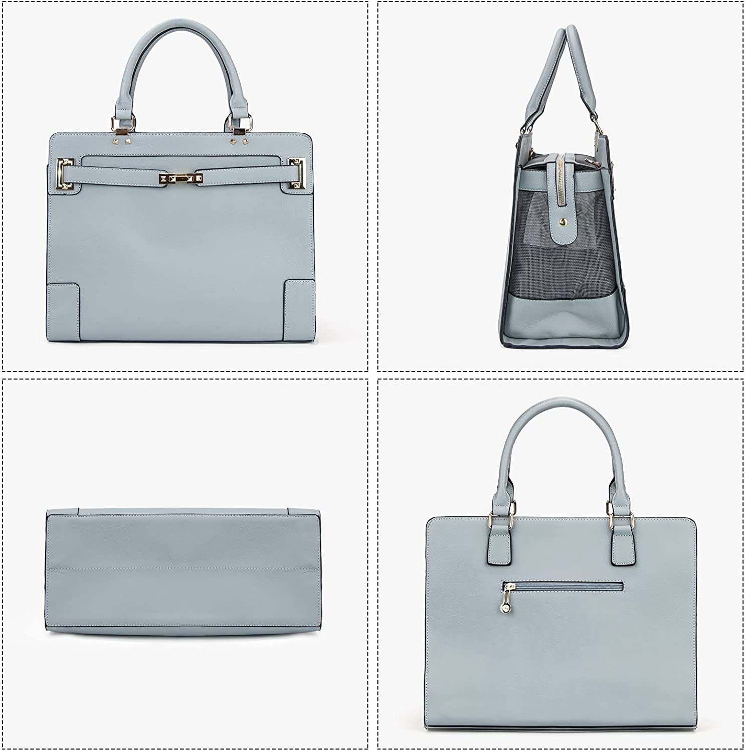 Fashion Pet Carrier Dog Cat Carrier Purse Soft-Sided Leather Handbag Pet Tote Bag for Small Dogs Puppy and Cats TSA Airline Approved (Khaki) - Image 9