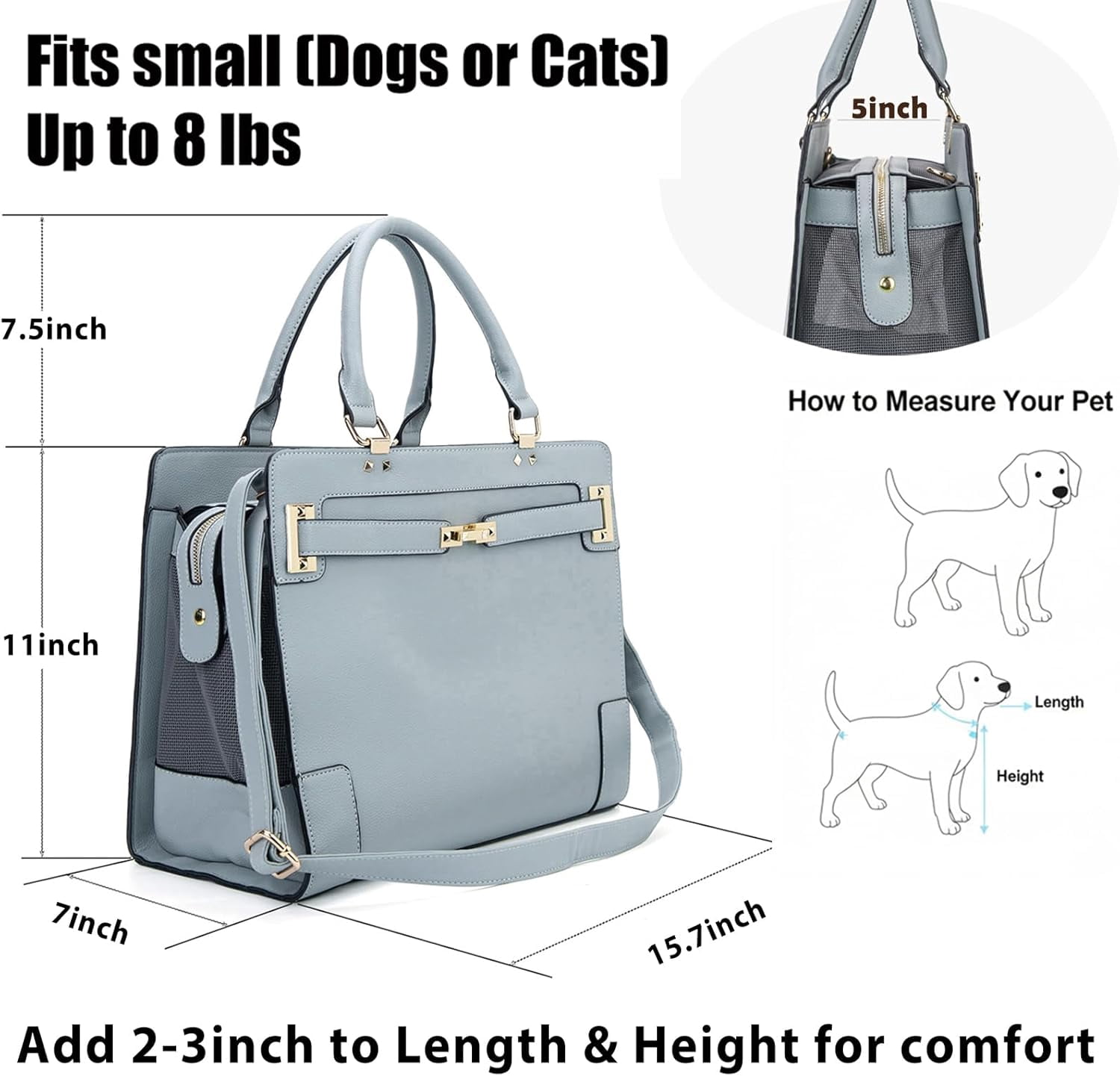 Fashion Pet Carrier Dog Cat Carrier Purse Soft-Sided Leather Handbag Pet Tote Bag for Small Dogs Puppy and Cats TSA Airline Approved (Khaki) - Image 10