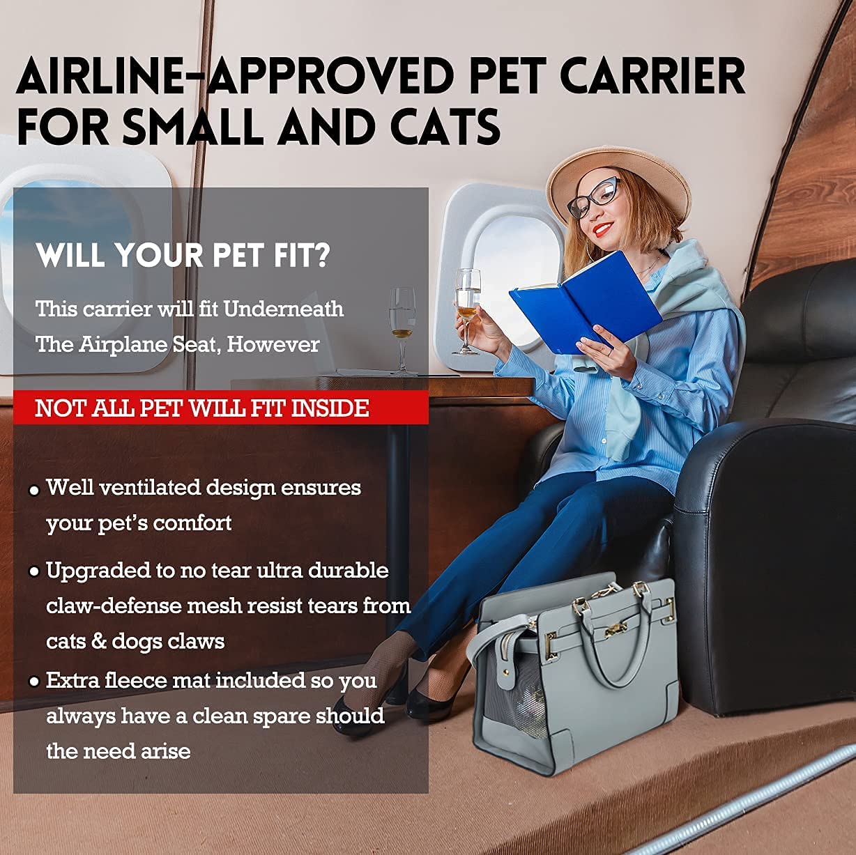 Fashion Pet Carrier Dog Cat Carrier Purse Soft-Sided Leather Handbag Pet Tote Bag for Small Dogs Puppy and Cats TSA Airline Approved (Khaki) - Image 11