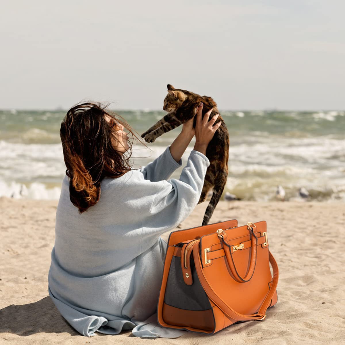 Fashion Pet Carrier Dog Cat Carrier Purse Soft-Sided Leather Handbag Pet Tote Bag for Small Dogs Puppy and Cats TSA Airline Approved (Khaki) - Image 14