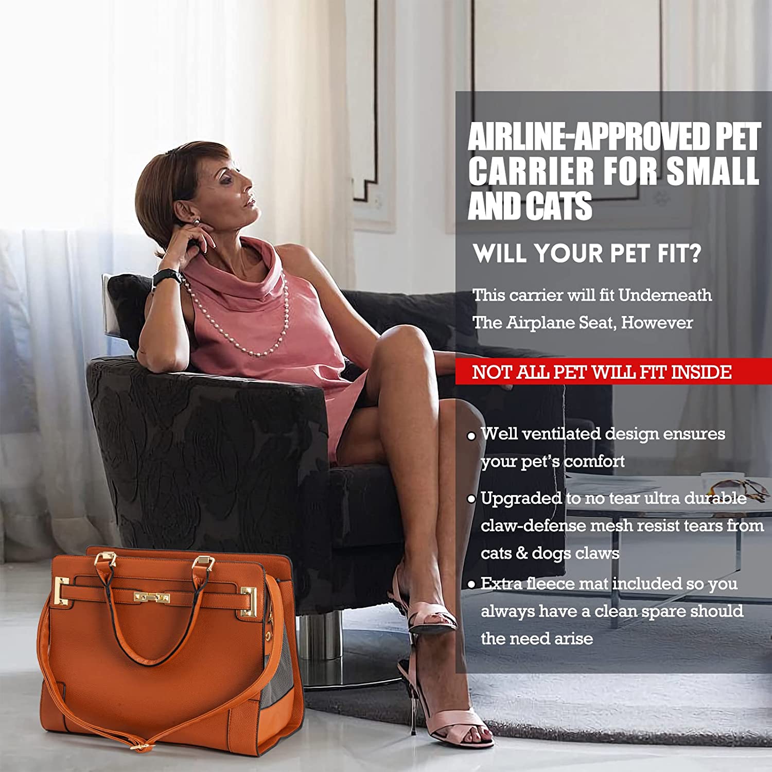 Fashion Pet Carrier Dog Cat Carrier Purse Soft-Sided Leather Handbag Pet Tote Bag for Small Dogs Puppy and Cats TSA Airline Approved (Khaki) - Image 16