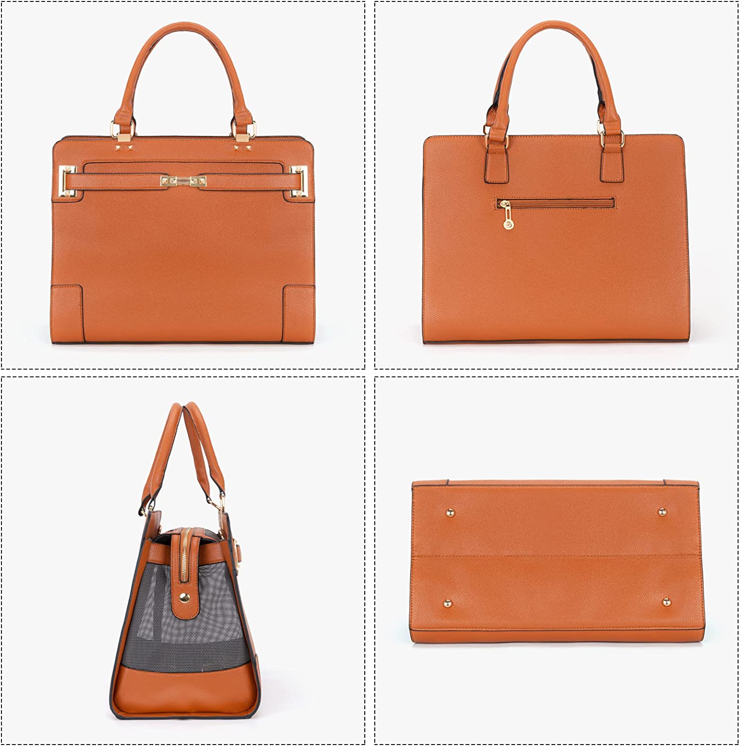 Fashion Pet Carrier Dog Cat Carrier Purse Soft-Sided Leather Handbag Pet Tote Bag for Small Dogs Puppy and Cats TSA Airline Approved (Khaki) - Image 17