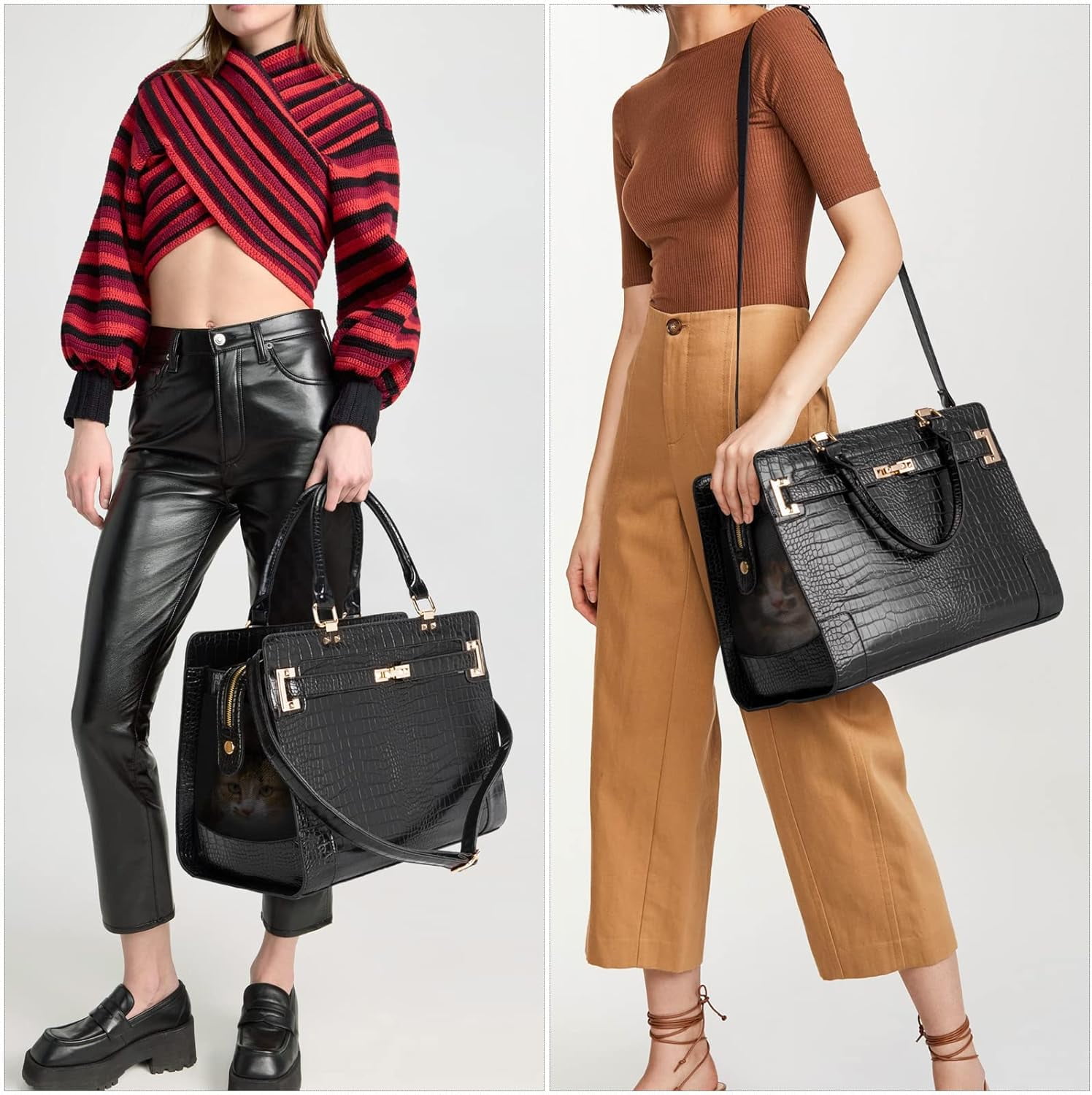 Fashion Pet Carrier Dog Cat Carrier Purse Soft-Sided Leather Handbag Pet Tote Bag for Small Dogs Puppy and Cats TSA Airline Approved (Khaki) - Image 24