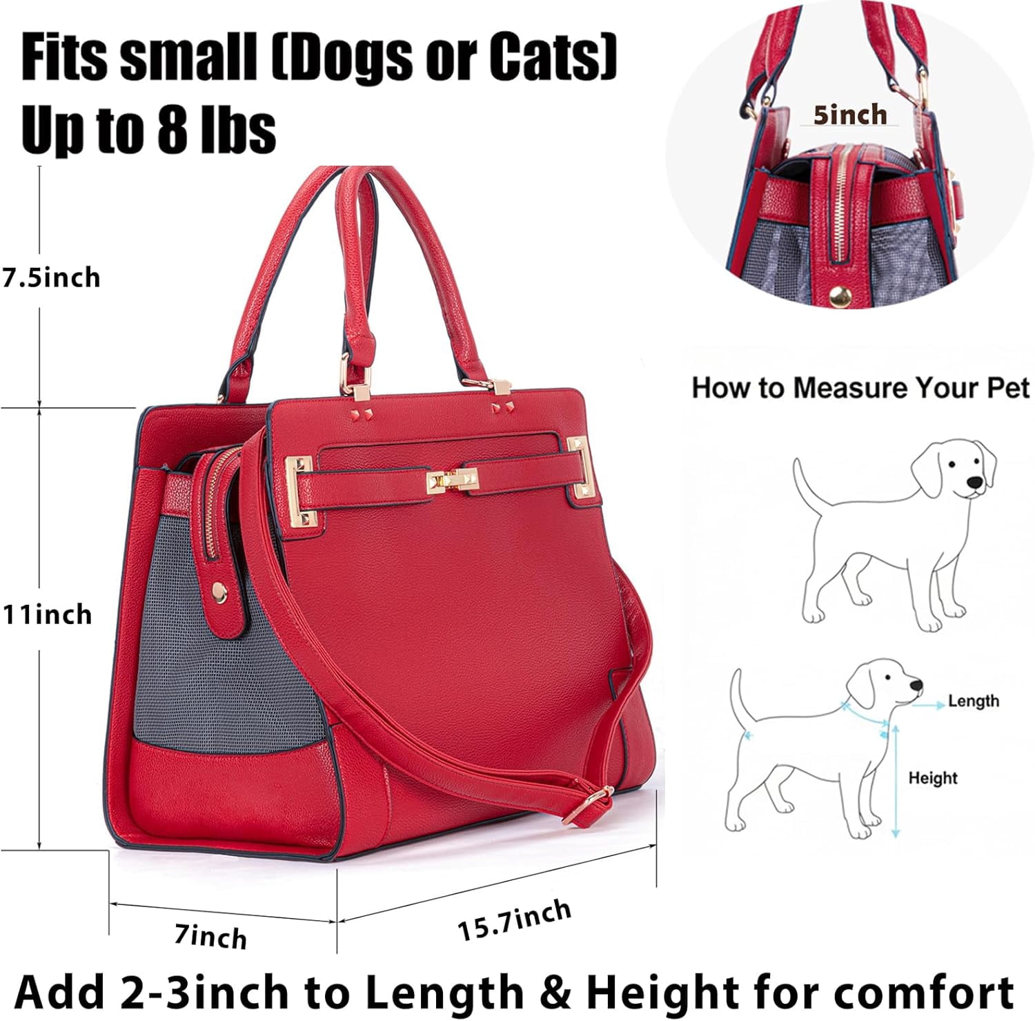 Fashion Pet Carrier Dog Cat Carrier Purse Soft-Sided Leather Handbag Pet Tote Bag for Small Dogs Puppy and Cats TSA Airline Approved (Khaki) - Image 29